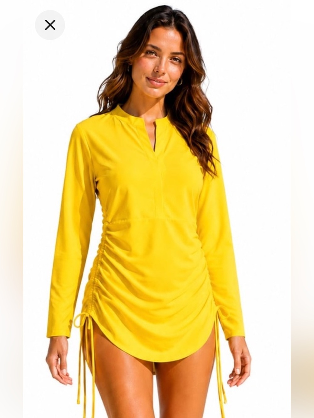 Sailbee Swim Coverup Dress UPF Sun Protection Yellow Long Sleeve NWT size L.